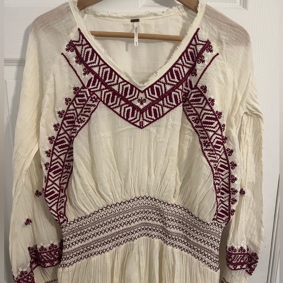Free People Neo Folk Sz M midi dress peasant embroidered flowy - Picture 13 of 13